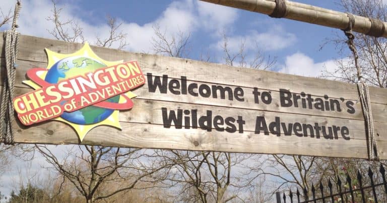 the entrance sign to chessington world of adventures in the united kingdom