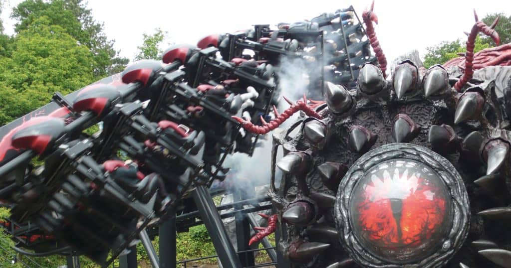 nemesis reborn b&m roller coaster at alton towers. excellent theming